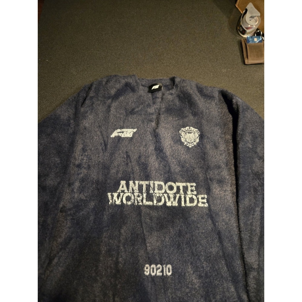 Antidote Worldwide 90210 Fuzzy Knit Sweater XL Navy V Neck Streetwear Mens